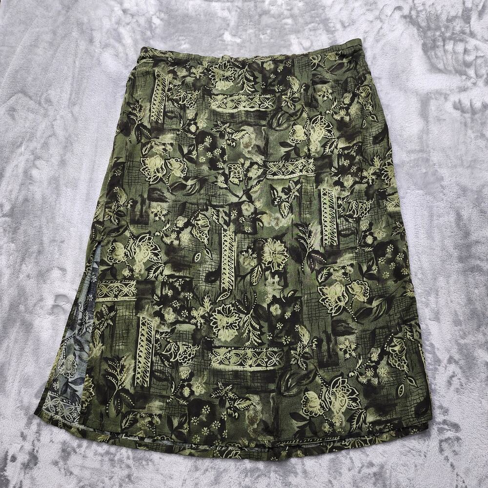 Vintage Kathie Lee Skirt‎ Womens 26W/28W Green Floral Pencil Side Slit Preppy